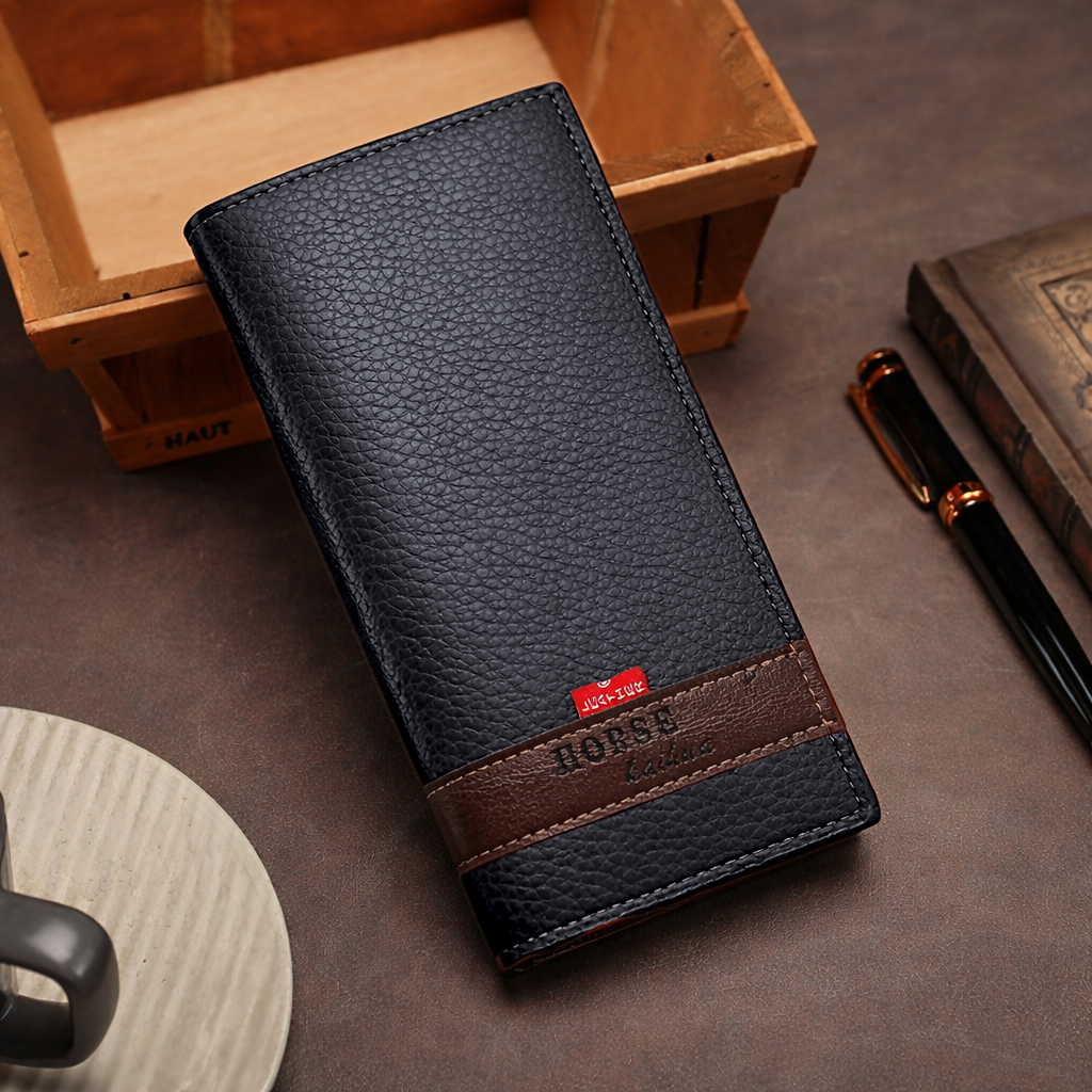 Black Long Wallet Purse | 14 Card Slots & Zipper Pocket