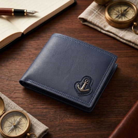 Anchor logo leather wallet with zipper coin pocket