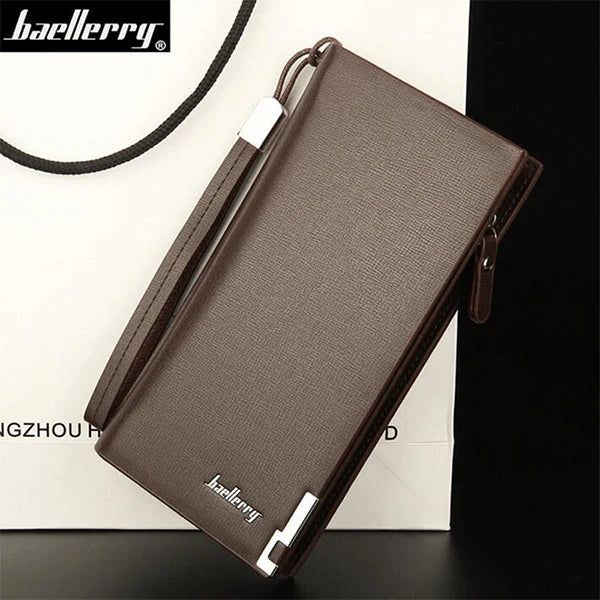 Black unisex long wallet with mobile phone storage