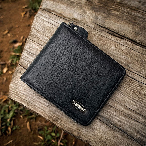 Dunbollu premium gold zip wallet black leather design