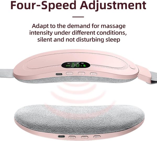 Pink massage device with digital display on a white background, labeled 'Four-Speed Adjustment'.