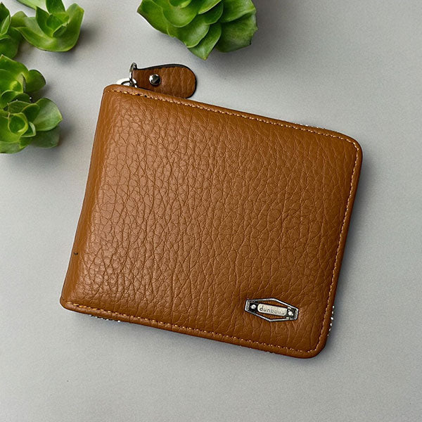 Stylish leather wallet with gold zip closure