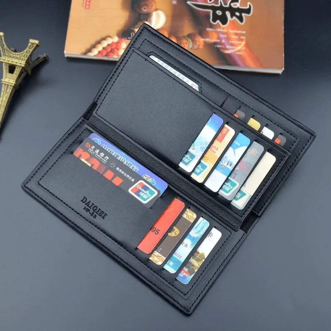 Black Long Wallet Purse | 14 Card Slots & Zipper Pocket