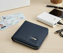 Black leather wallet with gold zipper for men and women