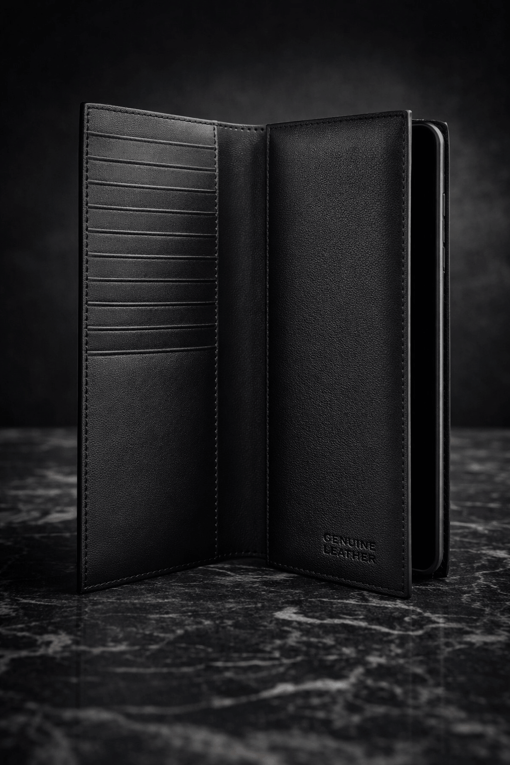 Black long wallet with card holder and cash pocket