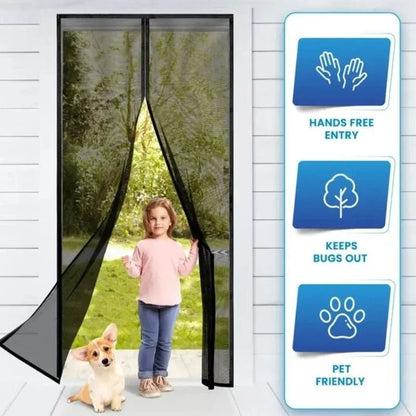 Black magnetic insect screen for household door
