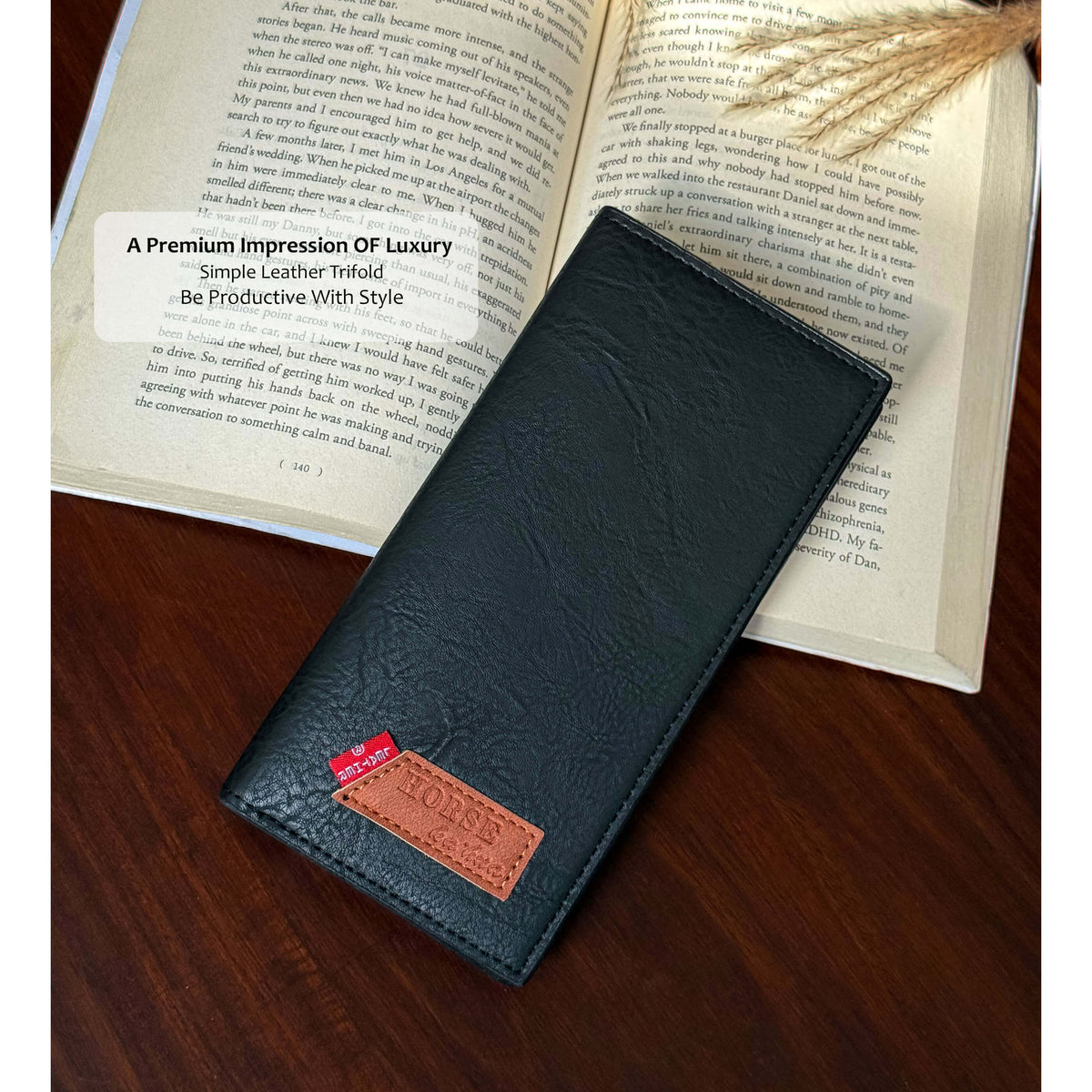 Black textured long wallet for men and women