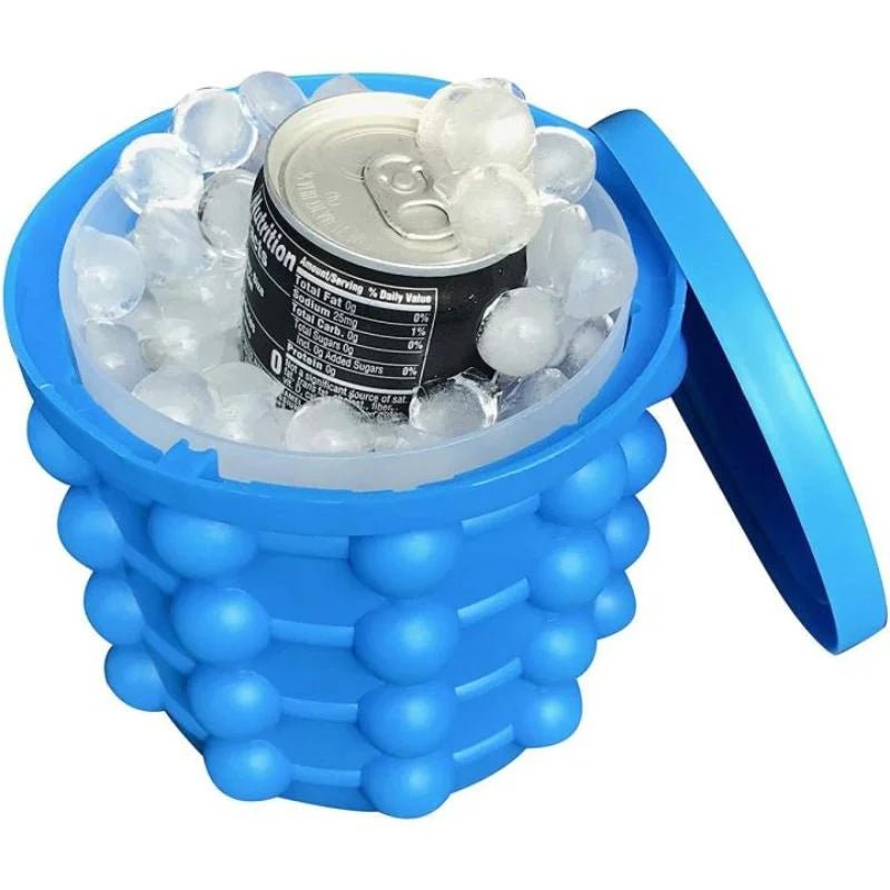 Blue gel pack with a can of soda inside on a white background
