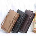 Brown PU leather wallet with wrist strap