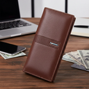 Brown leather long wallet for men with mobile holder