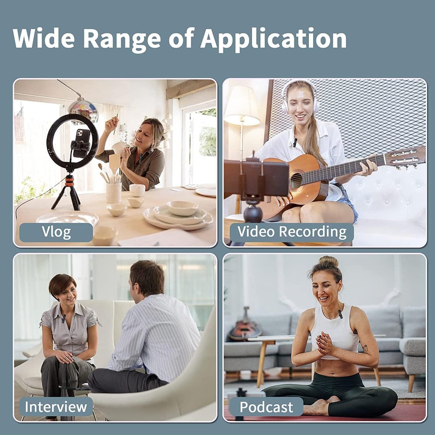 Collage of people using a device for various activities with text indicating 'Wide Range of Application'.