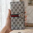 Designer inspired long wallet in off white and brown