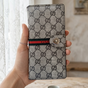 Designer inspired long wallet in off white and brown