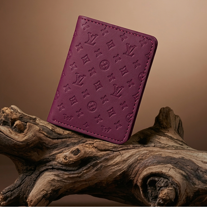 Designer monogram PU leather wallet beige bifold design
