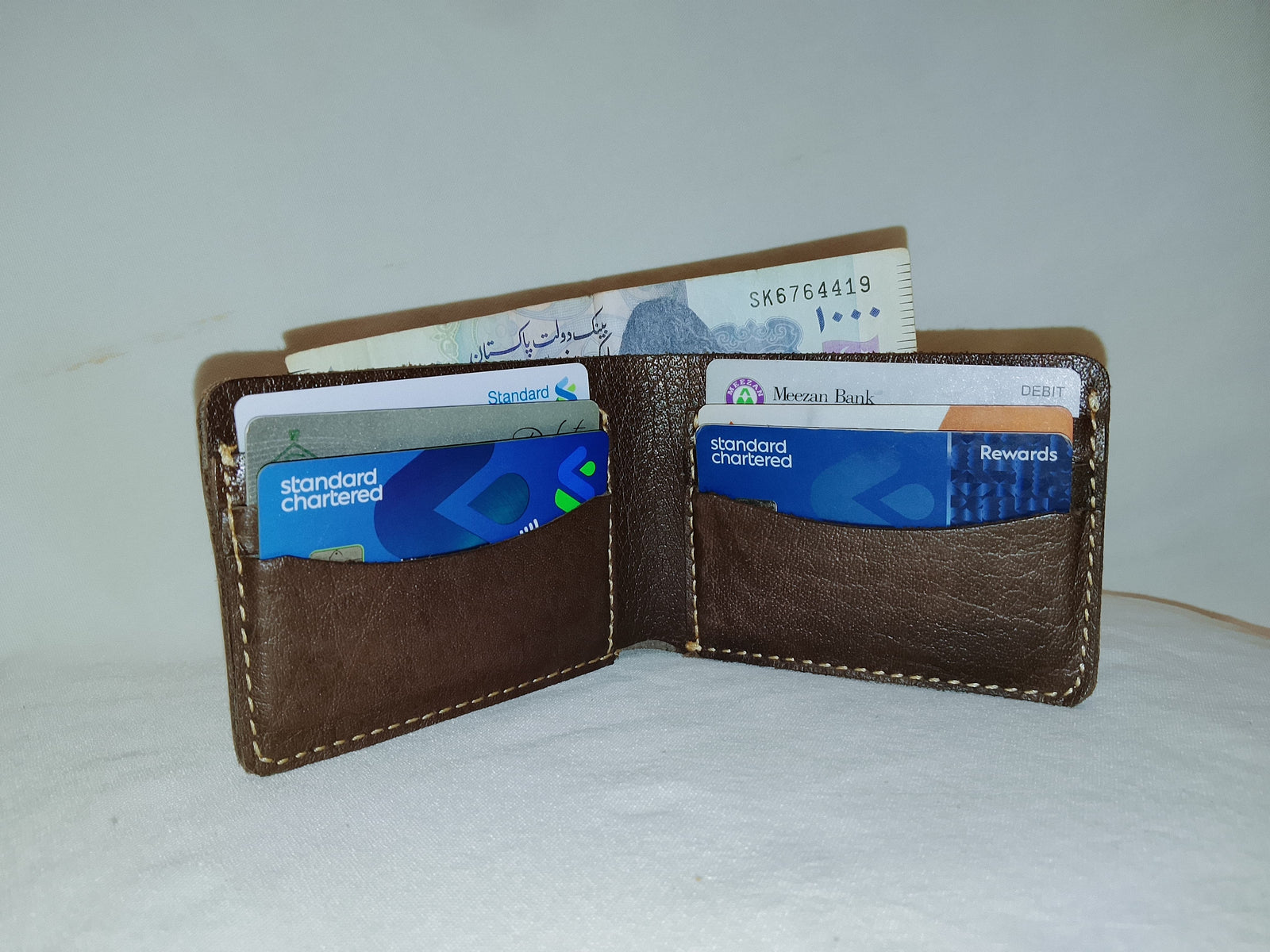 Durable leather wallet with ID window