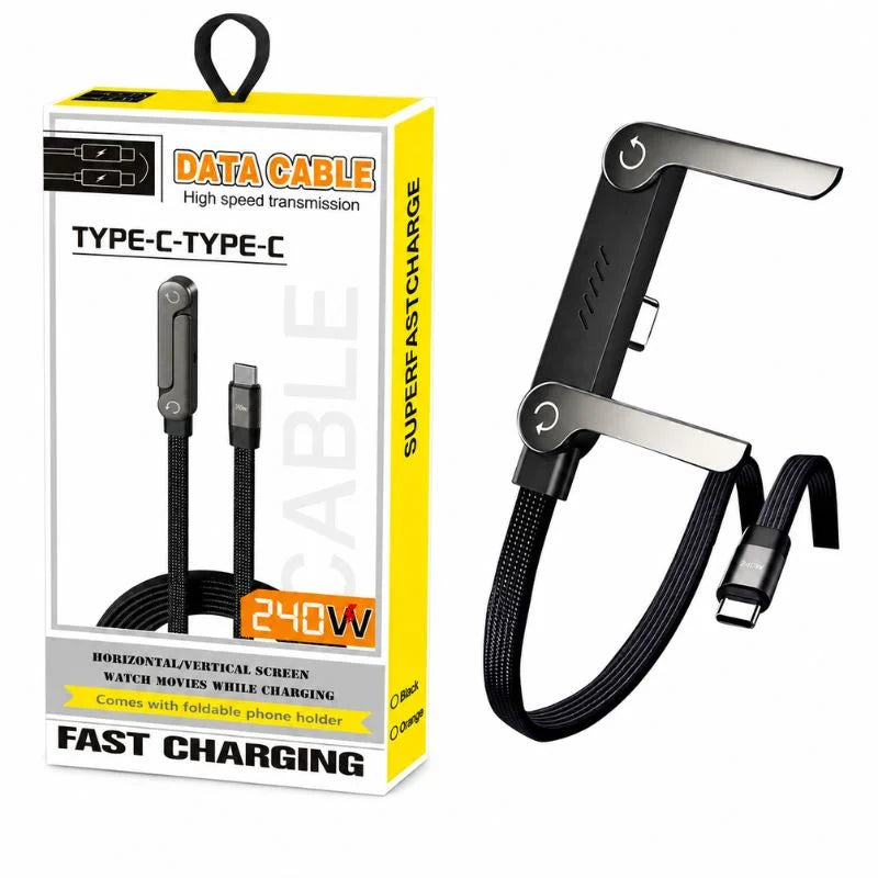 GrabitPK 240W USB-C Fast Charging Cable with Foldable Phone Stand