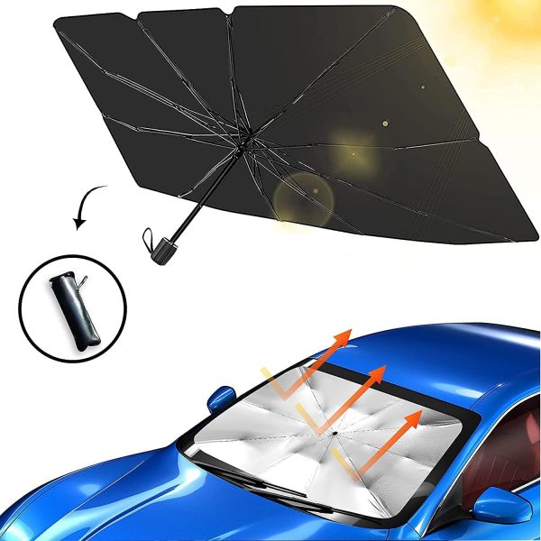 GrabitPK foldable car windshield umbrella sunshade installed on vehicle windshield