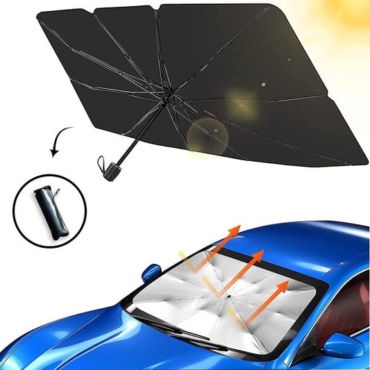 GrabitPK foldable car windshield umbrella sunshade installed on vehicle windshield