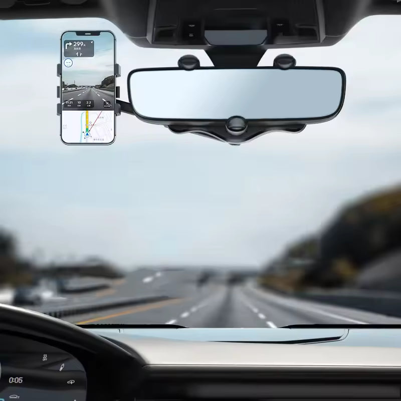 Hands-free mobile holder for car rearview mirror
