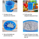 Instructions for using a blue silicone ice cube tray with text overlay.