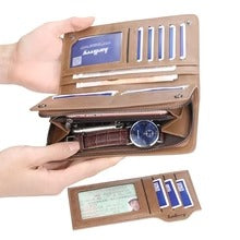 Long wallet with 15 card slots and cash compartments