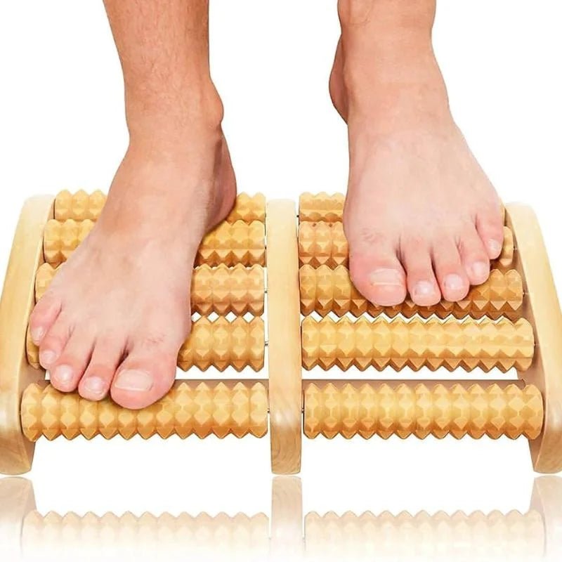 Manual reflexology foot massage tool made of wood