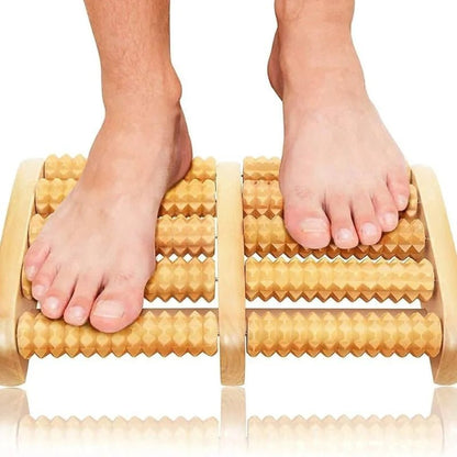 Manual reflexology foot massage tool made of wood