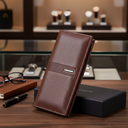 Men's brown long wallet with money pouch