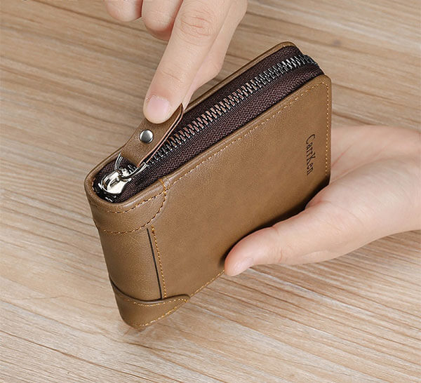 Men's wallet with zipper coin pocket and ID window