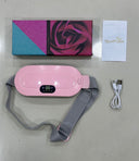 Pink electronic device with gray strap, box, and USB cable on a light gray surface