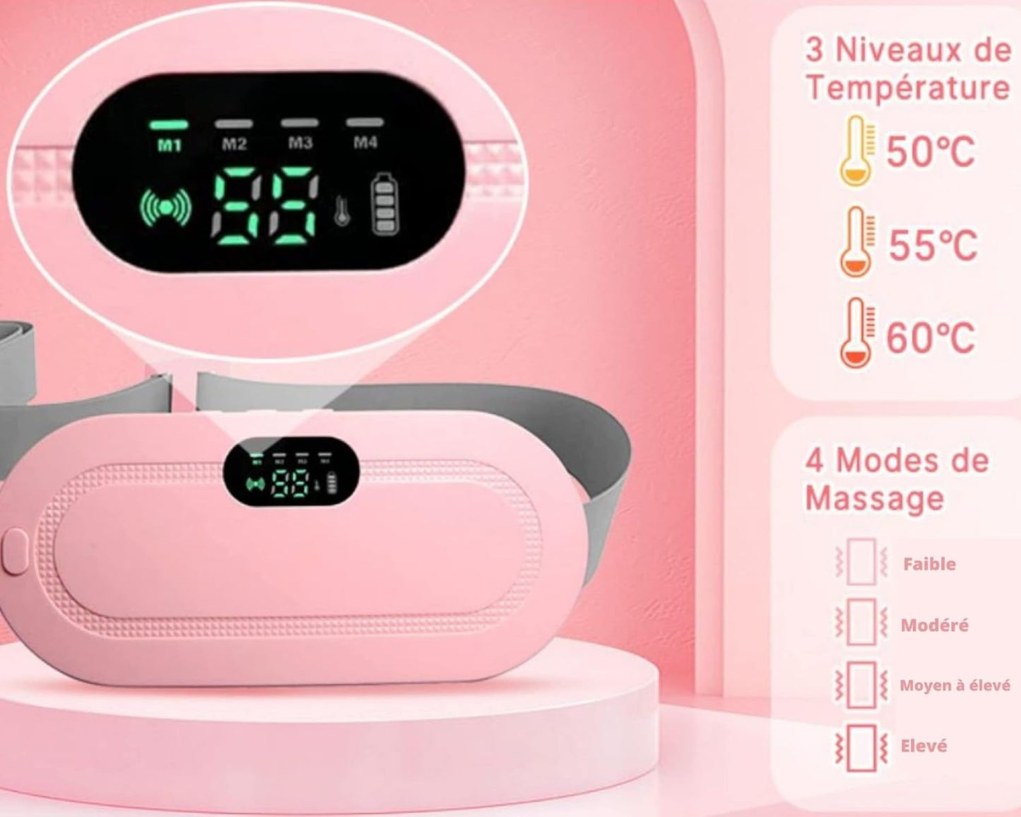 Rechargeable heated massage waist support belt close-up