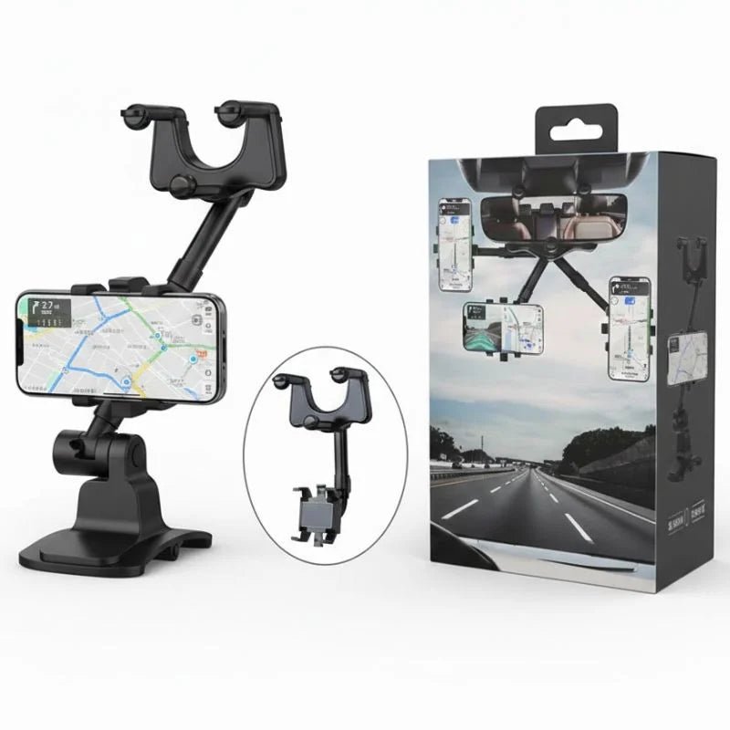 Rearview mirror phone holder with 360 degree rotation