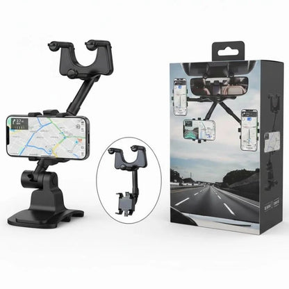 Rearview mirror phone holder with 360 degree rotation