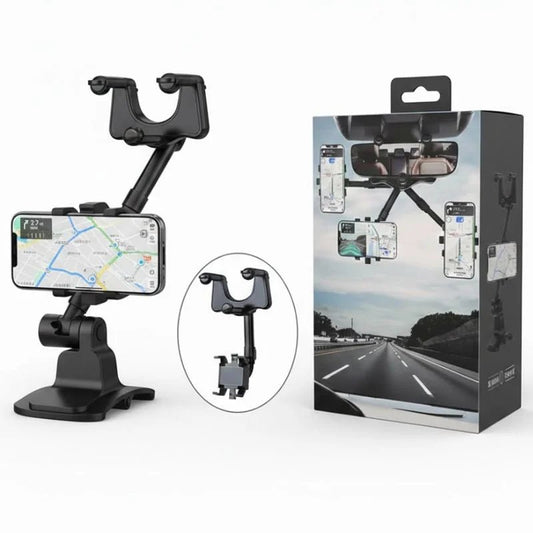 Rearview mirror phone holder with 360 degree rotation