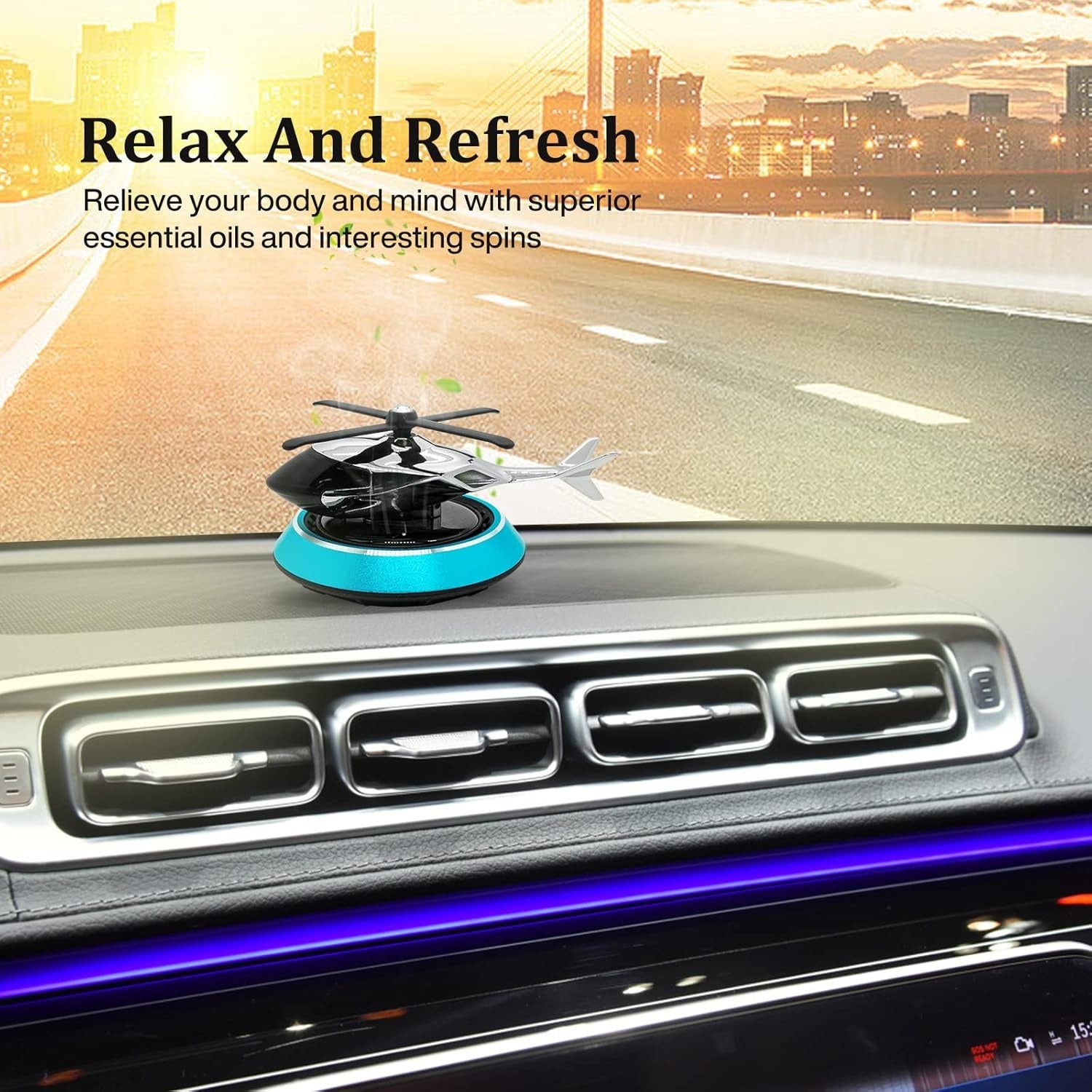 Rotating helicopter car air freshener with solar power