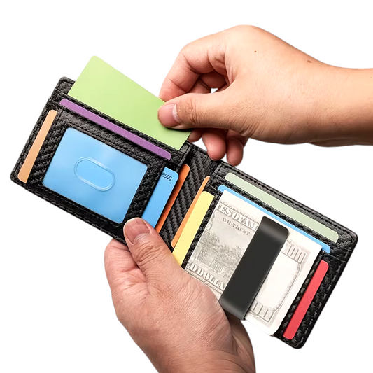 Slim RFID blocking wallet with money clip
