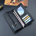 Slim black wallet with cash compartments and card storage