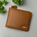 Stylish leather wallet with gold zip closure