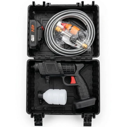 Wireless high-pressure washer for vehicles and outdoor use