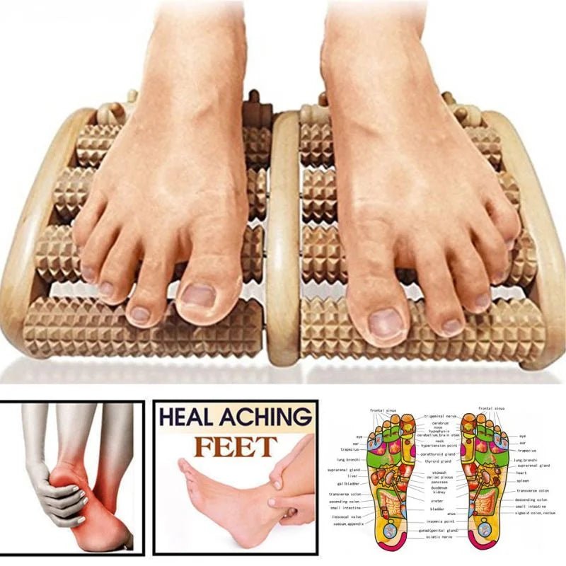 Wooden foot roller massager for natural foot relaxation