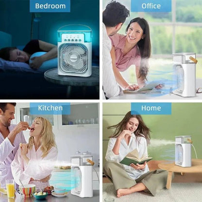 Fan used in various settings including bedroom, office, kitchen, and home.