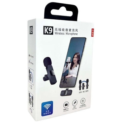 wireless microphone packaging with smartphone and microphone illustration on a white background